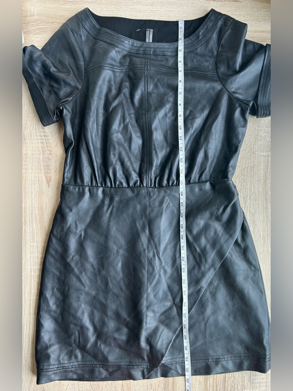 Anthropologie Black Faux Leather Short Sleeve Wrap Dress 10 - Picture 10 of 10